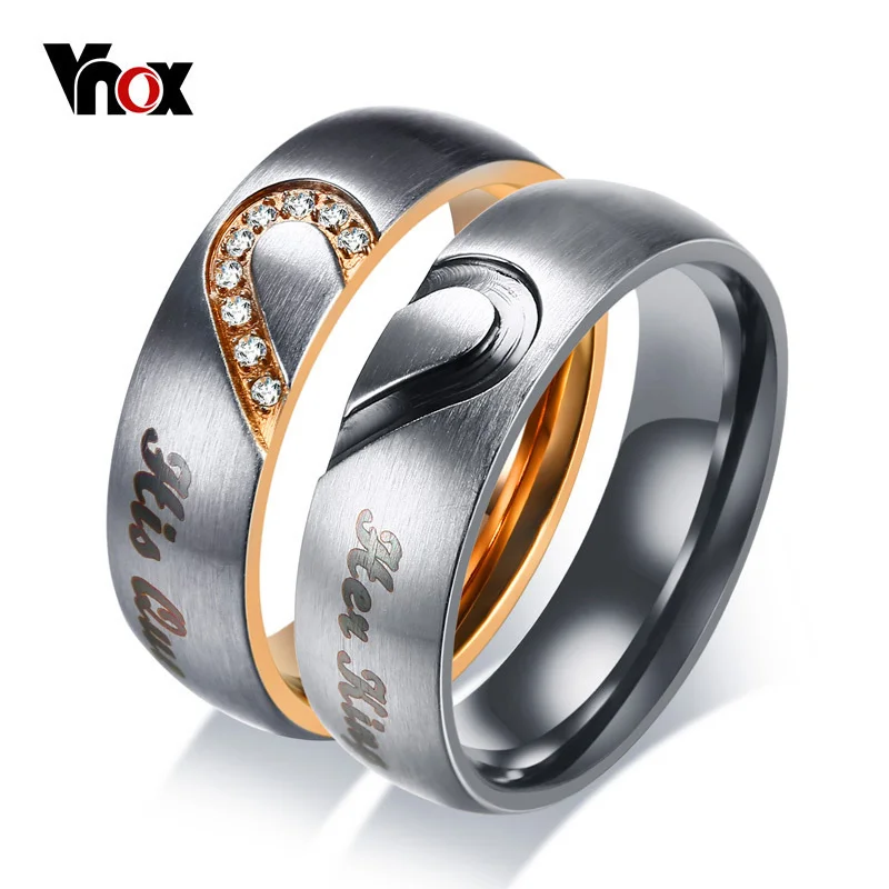

Vnox Her King His Queen Couple Wedding Band Ring Stainless Steel CZ Stone Anniversary Promise Ring for Women Men