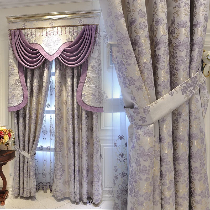 

2021 Simple European Style Blackout Curtain Chenille Jacquard Luxury Curtain Finished Curtains for Living Dining Room Bedroom
