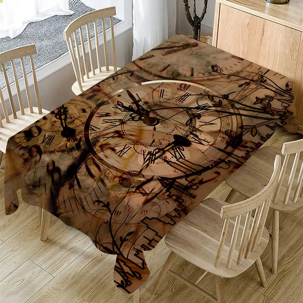 

3D Clock Printed Tablecloth Simple Stylish Waterproof Oilproof Rectangular Table Cloth for Banquet Dining Wedding