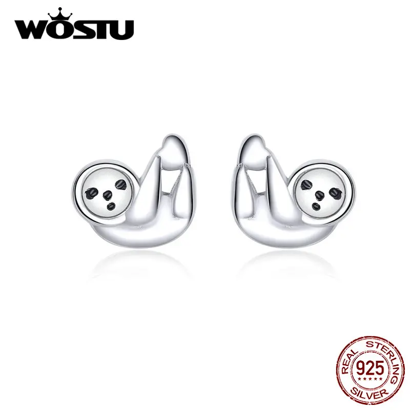WOSTU 100% Настоящее серебро 925 пробы серьги милые маленькие ленивые для женщин