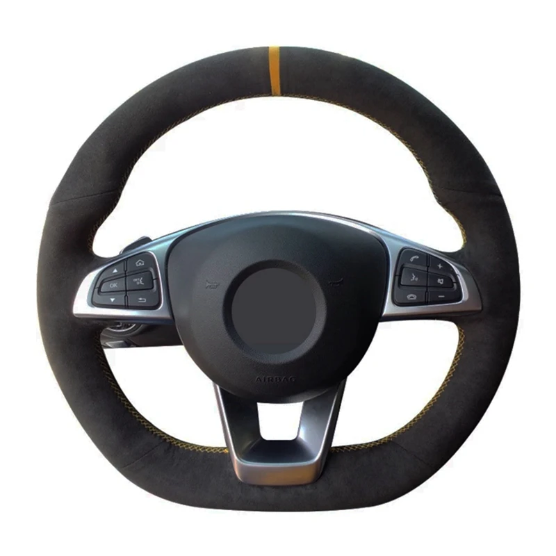 

Car Steering Wheel Cover DIY Non-slip Black Genuine Leather Suede For Mercedes Benz C200 C250 C300 Sport CLA220 B250 B260