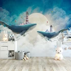 Пользовательские фотообои в скандинавском стиле креативные ручная роспись небесно-голубые белые облака мультфильм КИТ Детская комната фон искусства