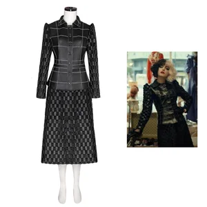 takerlama fashion demon cosplay for adult leather coat skirt black slim plaid jacket woman elegant dress suits movie costumes free global shipping