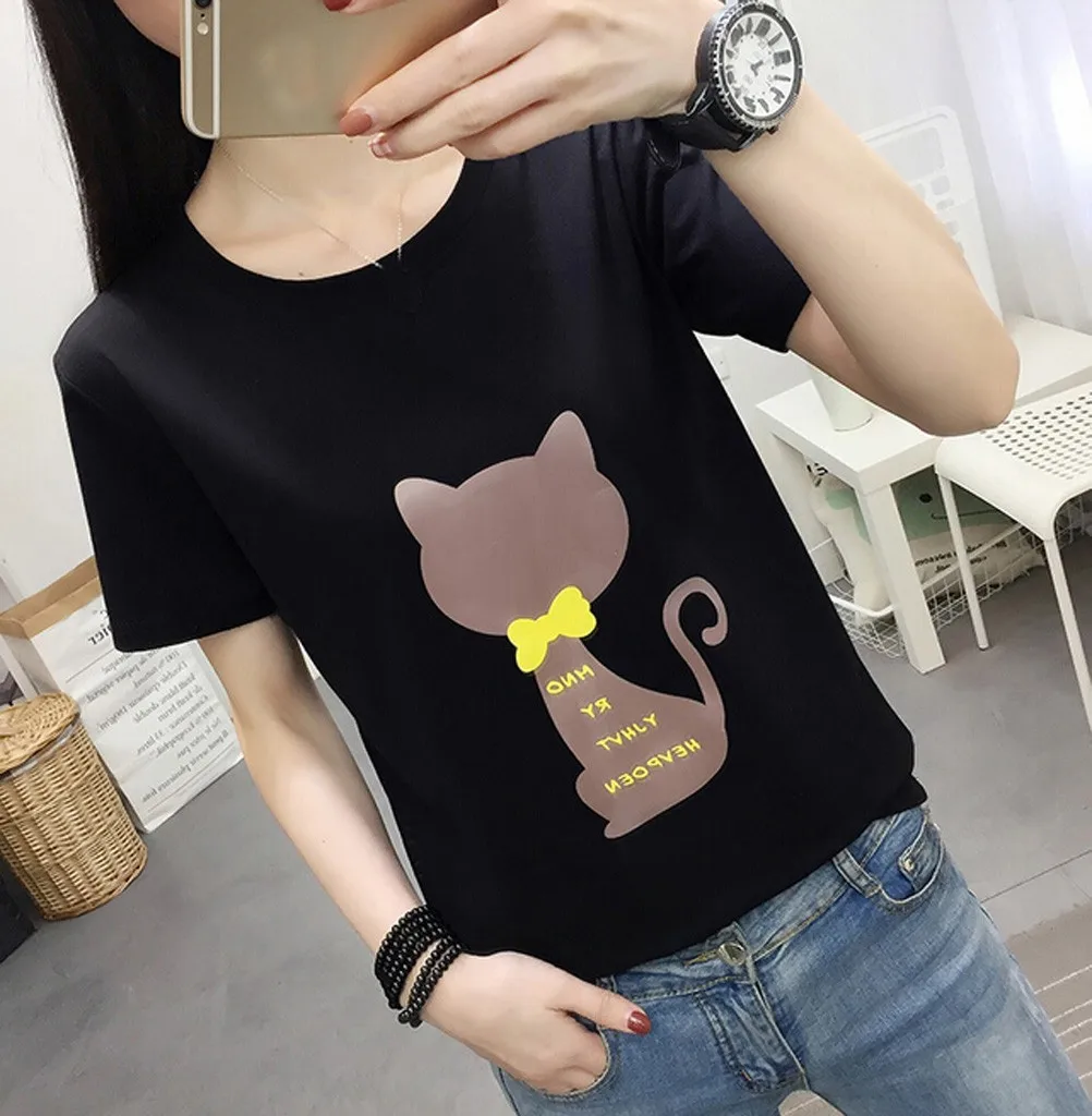 Новинка от JAYCOSIN женская футболка с принтом кошек летняя коротким рукавом топы