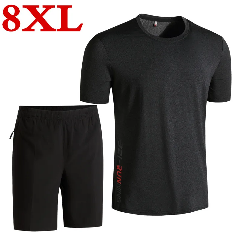 

7X 8XL plus 2020Arrivals size Men T Shirt Top + Shorts Summer Two Pieces Short Sleeve Casual Basic Tops Cool Tee Shirts Set
