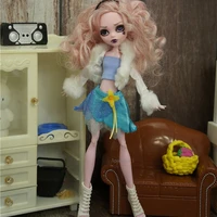 fashion doll clothes for monster high white jacket coat blue crop top mini skirt for bratz doll outfits accessories 16 kid toys