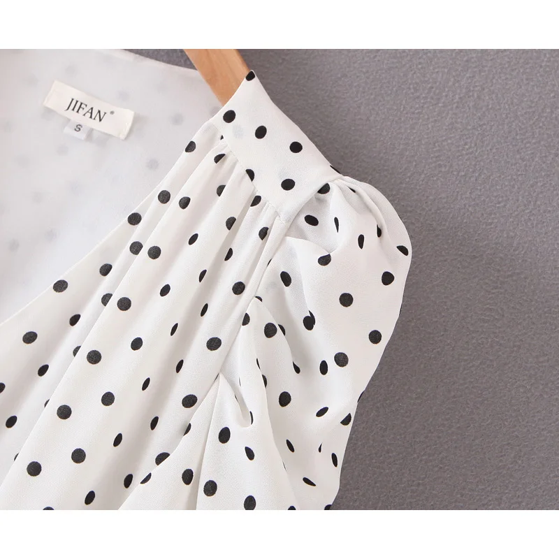 Za 2020 модное женское мини-платье белого цвета с v-образным вырезом в горошек