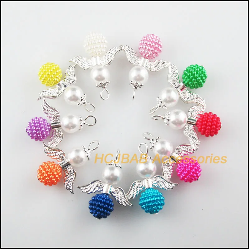 10 шт., посеребренные акриловые подвески с ангелом, 23 х28 мм