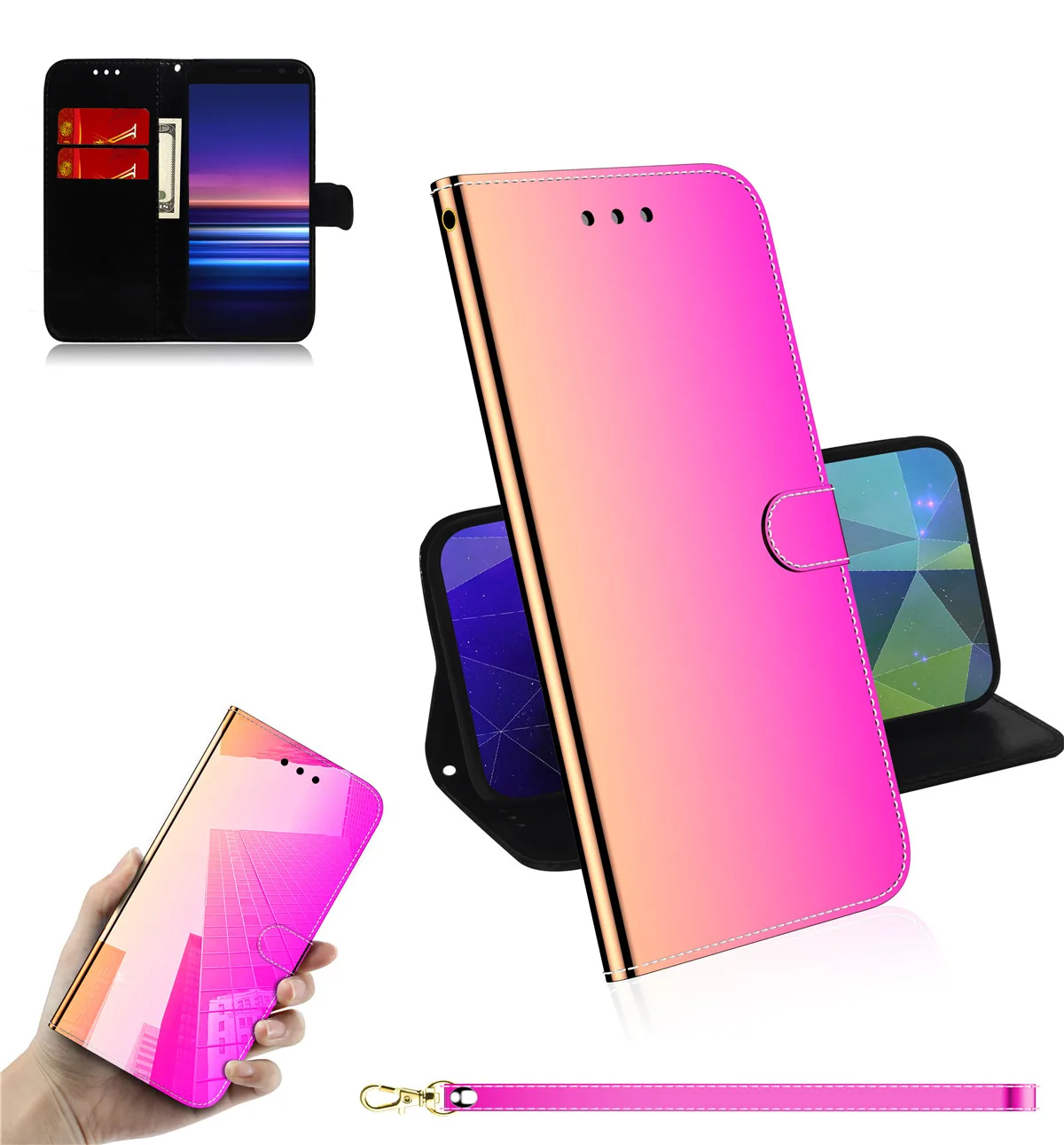 Имитационное зеркало флип чехол для LG Q60/LG K50 противоударный с подставкой и