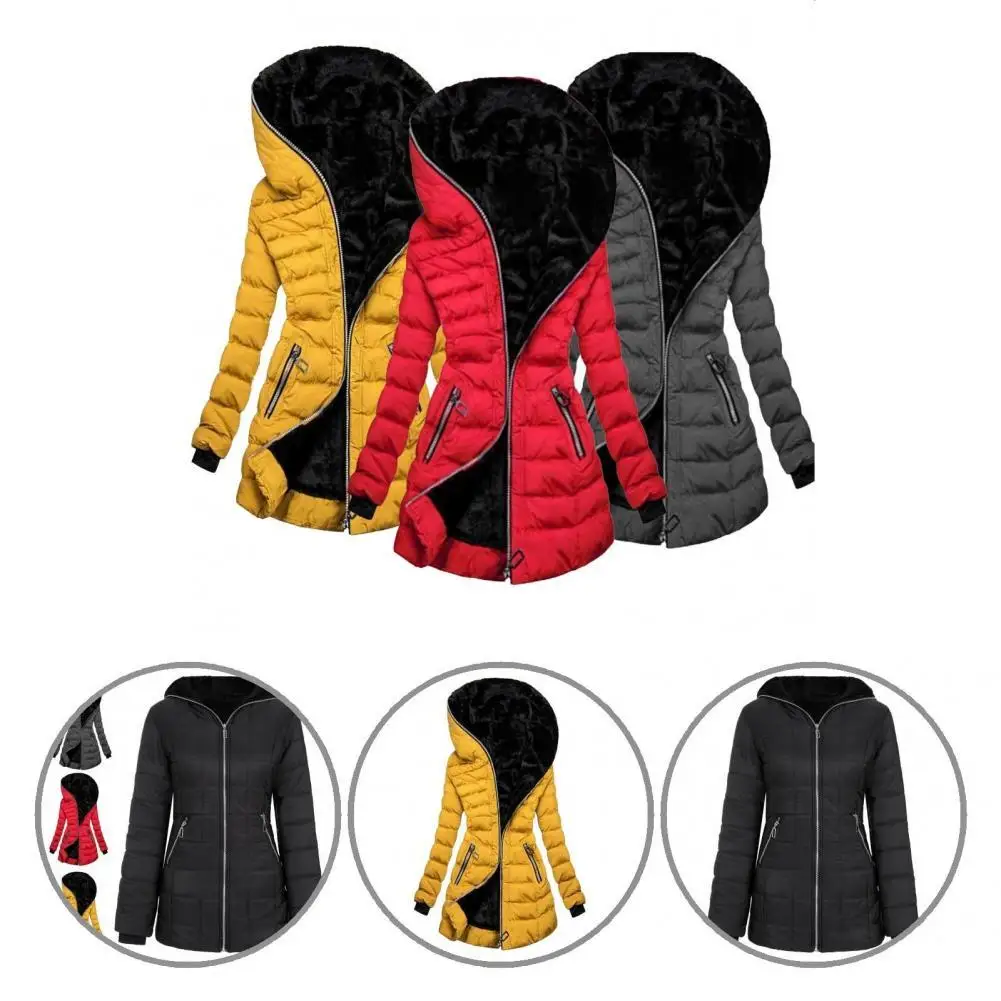 

Great Women Coat Solid Color Wear-resistant Elastic Cuff Quilted Lady Coat Winter Coat Women Overcoat
