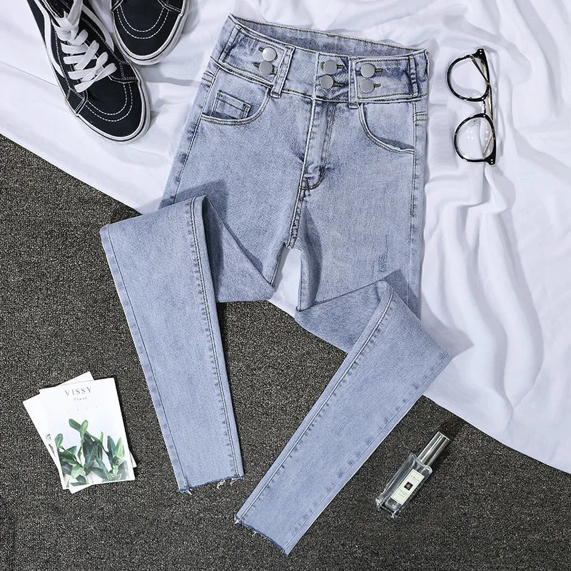 

Korean High waist jeans women casual Skinny Pencil pants basic Stretch Denim Ankle Length Pants slim Butt Lifting jeans