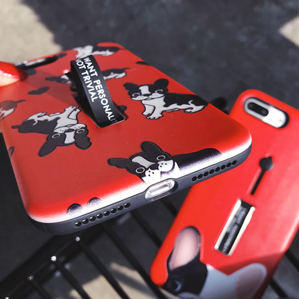 Loop Case For iPhone XR 11 Pro X XS Max Fashion Cute Dog Finger Ring Strap Cover 7 Plus 8 6 6s Hide Stand Grasp |