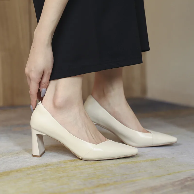 

MORAZORA New Genuine Leather Pumps Women Summer Shallow Square Toe Office Dress Shoes Fashion Ladies High Heels Shoes