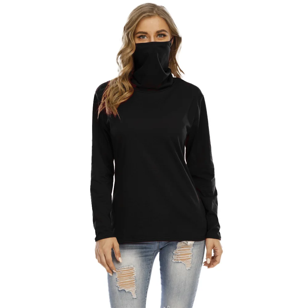 

Carney top high collar mask solid long sleeve T-shirt