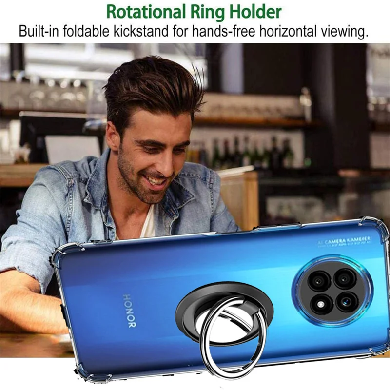 Metal Ring Holder Case For Honor 50 Lite X8 x7 x9 Silicone Cover Honor 50 Pro SE Transparent Case On Huawei Honor50 Lite Bumper