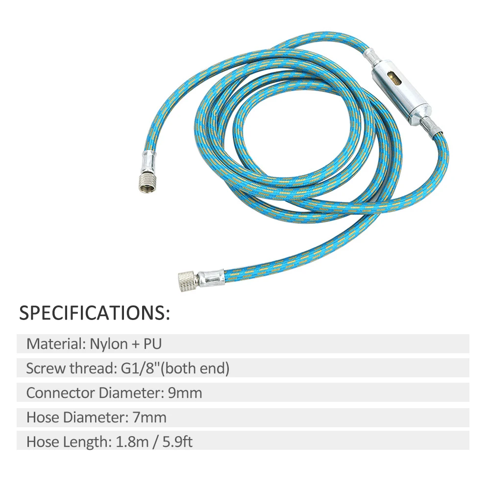 

KKmoon Professional Airbrush Hose Accessory Nylon Braided with Standard 1/8'' Connector Water Trap Filter 5.9ft Airbrush Hose