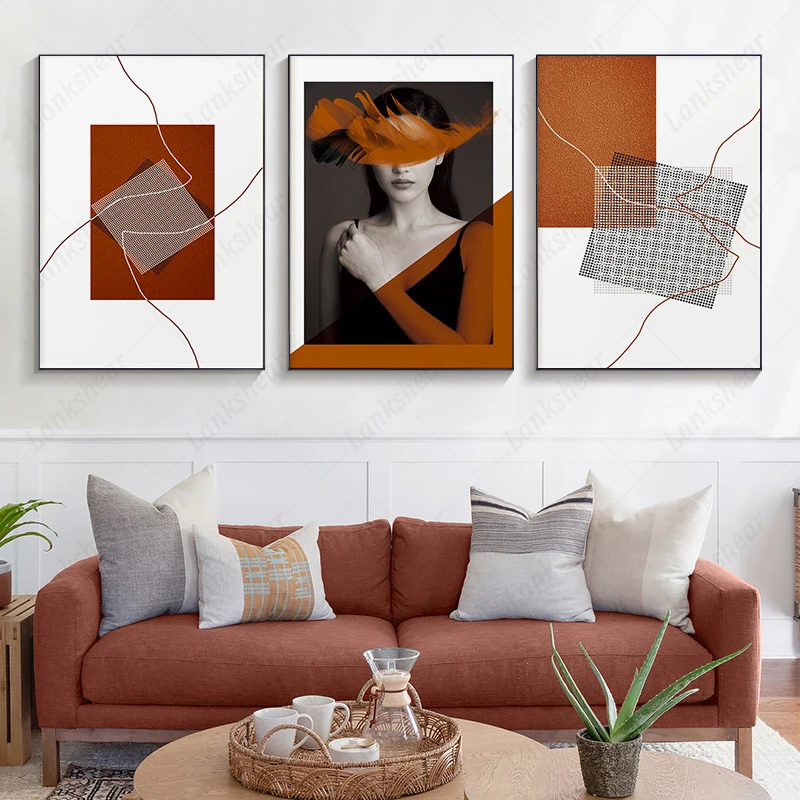 

Flowers Woman Canvas Posters and Prints Contemporary Geometric Art Pictures Nordic Living Room Decor Abstract Wall Art Paintings