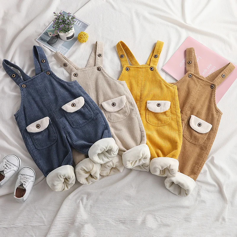 

80-100cm new 2020 winter cordury thicken warm fleece inside baby overall baby boy winter romper baby girl overall