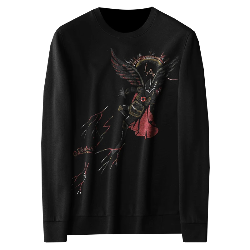 

men s crewneck sweatshirt fleece long sleeve 2019 autumn winter plus large size black pop art hand painted fashion free ship
