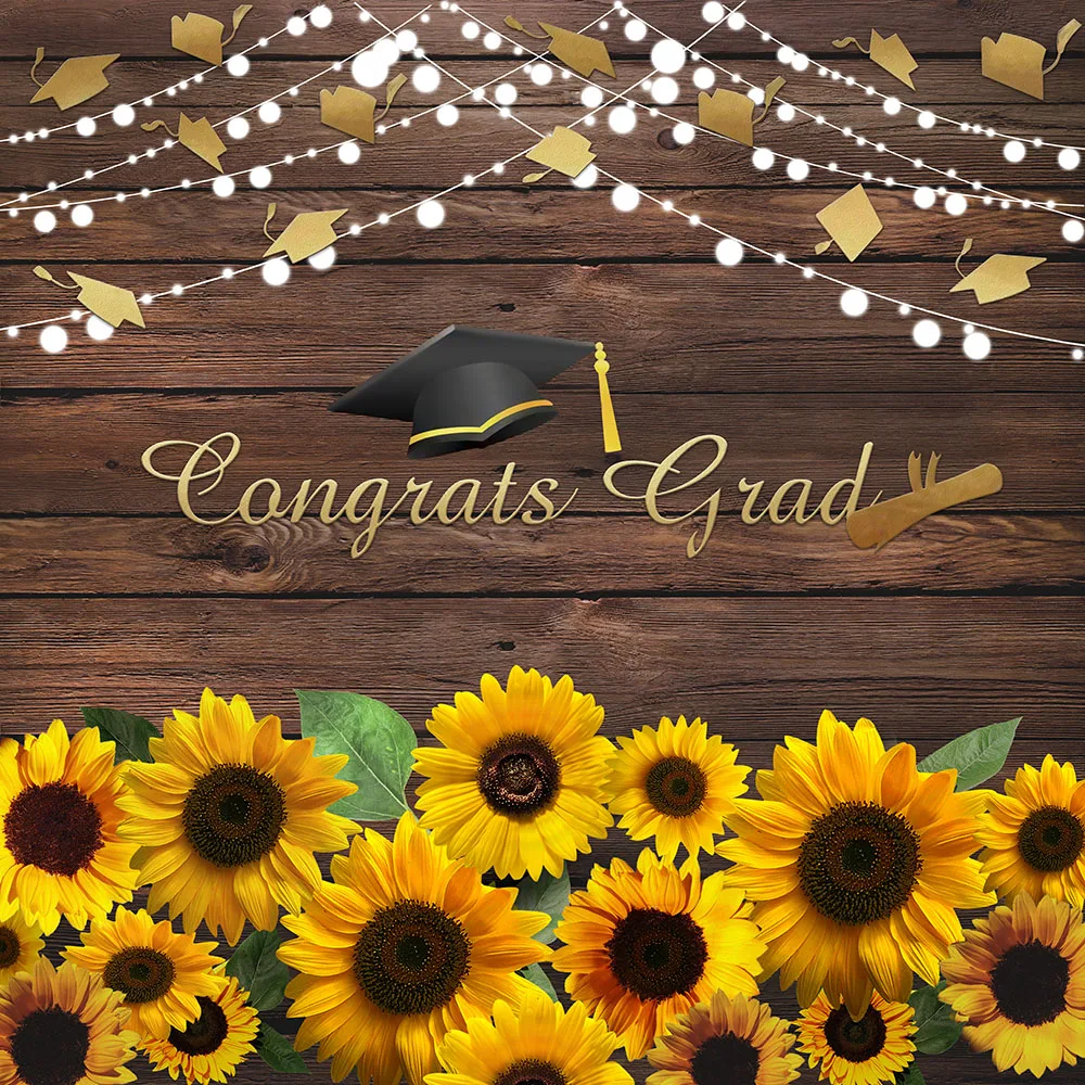 Выпускные вечерние декорации класса 2021 Congrats Grad Prom Scene Setter Chic Wood Banners Cap Sunflowers Decoration