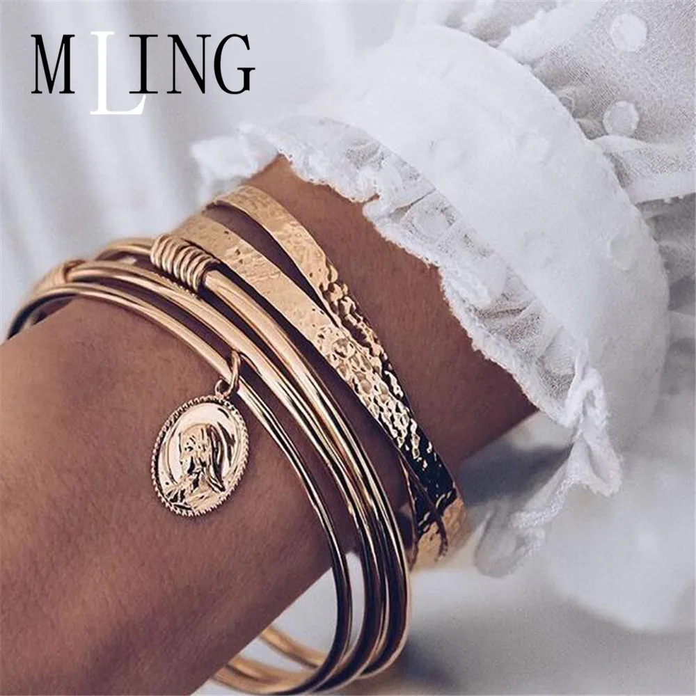 MLING 5 шт./компл. винтажный семейный набор простой круг кулон с портретом браслет