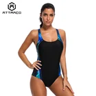 Attraco женский спортивный купальные Костюм спортивный купальник, Цельный Монокини с цветными блоками, пляжный купальный костюм, тонкая спортивная одежда для фитнеса и тренировок