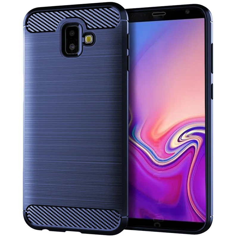 Shockproof Phone Case For Samsung Galaxy J6 Plus Carbon Fiber TPU Drawing | Мобильные телефоны и аксессуары