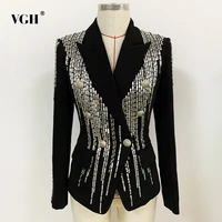 vgh streetwear patchwork blazer for women notched long sleeve sequined rivet slim plus size blazers female fashion clothes style