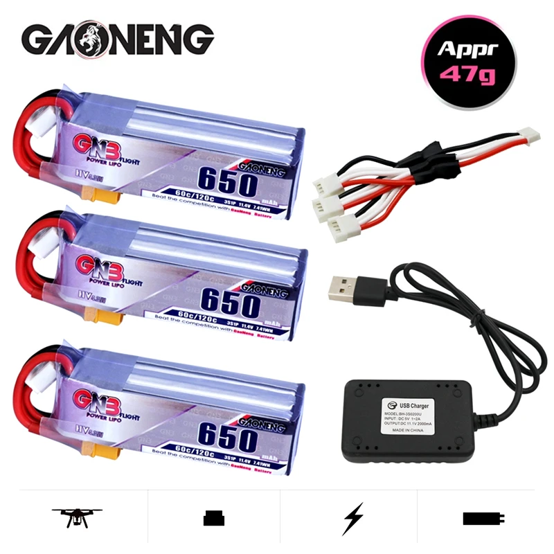 

GNB MAX 120C 3S HV Lipo battery 650mAh 11.4V XT30 Plug With Charger for FPV Racing Drone 4 axis UAV RC Quadcopter RC Drone