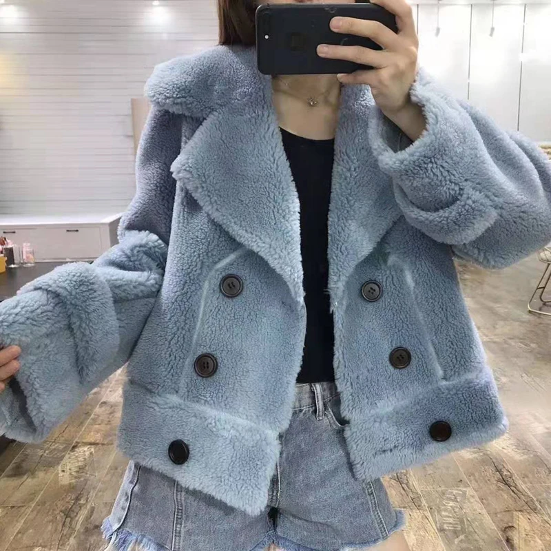 

coat wool blends winter women sheep fur parka real price silm clothing short faux leather jacket turn-down collar wool fur coats