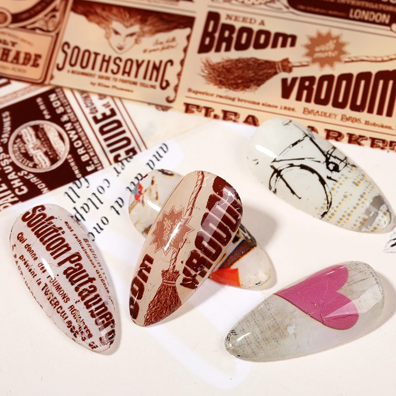 10pcs Nail Foil Sticker Vintage Newspaper Set Mixed Flower Marble Adhesive Transfer Decals Paper Wraps Slider | Красота и здоровье