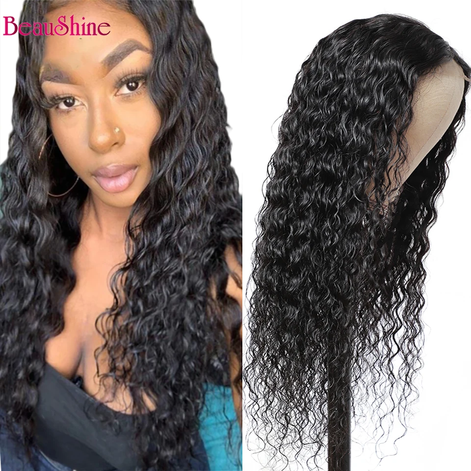 

Water Wave 4x4 Transparent Lace Closure Wig Peruvian Remy Human Hair Lace Wigs middle part Nature Color