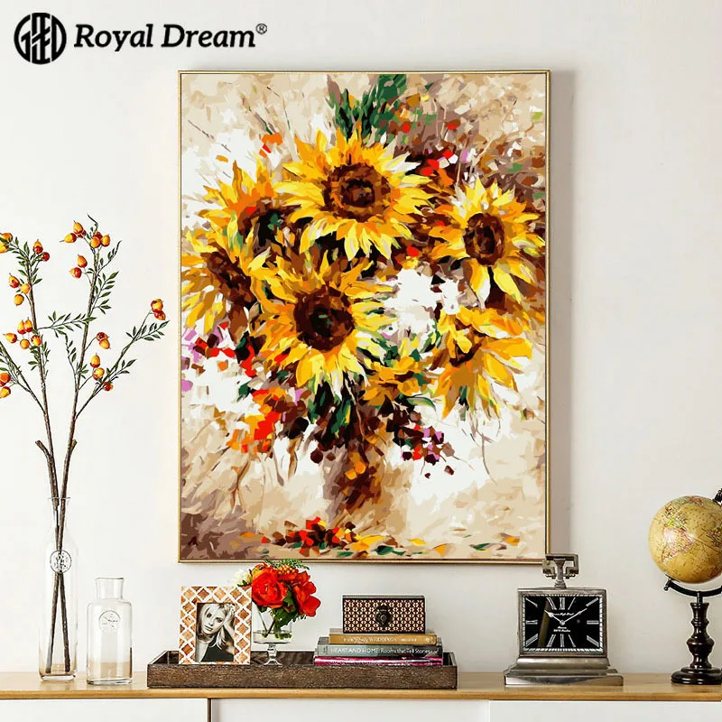 DIY Цифровая краска ing декоративная краска ing Sun Flower ручная краска ed цифровая печать масляной картины Акриловая Краска Искусство Ручная Краска ed масляная краска ing