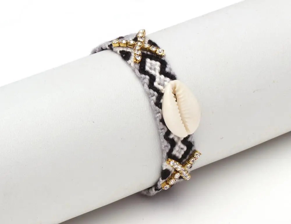 Богемский черный белый серый разноцветный браслет с цепочкой из кристаллов