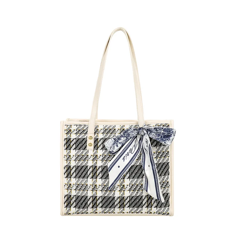 

Women's high-capacity handbag 2021 summer new Tote bag bow plaid cloth bag shoulder bag high quality satchels fashion tote bag