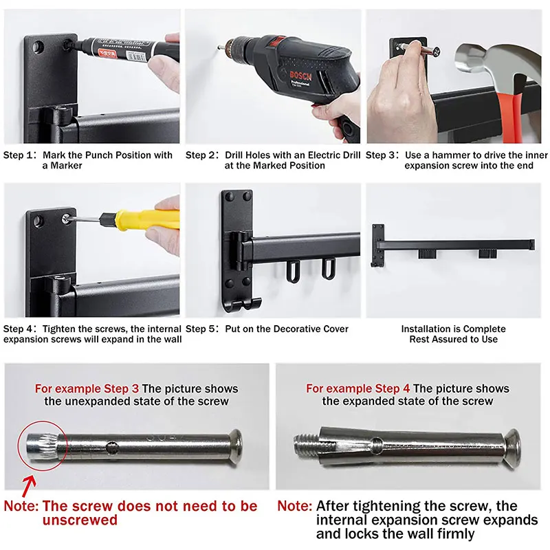 

DOOKOLE Wall Mounted Clothes Hanger, Retractable Garment Laundry Drying Rack, Collapsible Clothes Dry Racks for Balcony