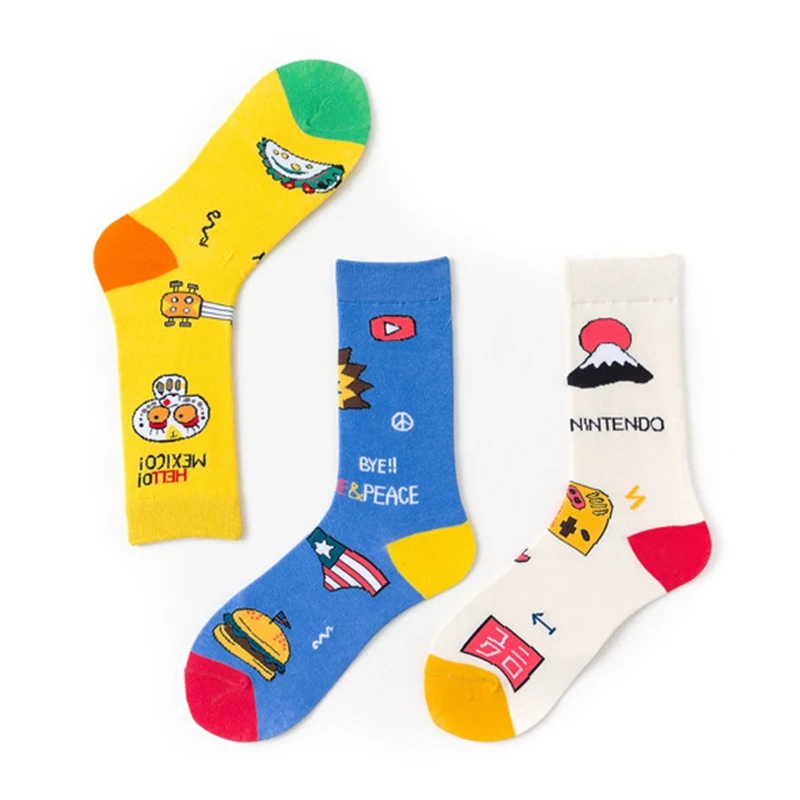 Мужские и женские рождественские подарочные носки хлопковые с забавным