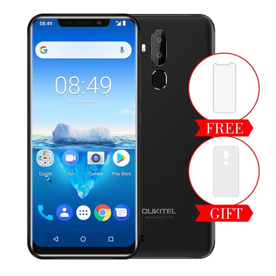 Black OUKITEL C12 Pro 4G 6,1" 19:9 Android 8,1 Face ID 3300 мАч MT6739 четырехъядерный 2 Гб ОЗУ 16 Гб ПЗУ 8МП+ 5Мп отпечаток пальца мобильный телефон - Цвет: Black