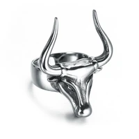 silver color punk animal ring mens bull head ring biker jewelry