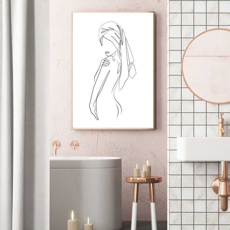 

Abstract Female Body One Line Drawing Print Black White Minimalist Poster Nude Woman Canvas PaintingBathroom Decor Wall Picture