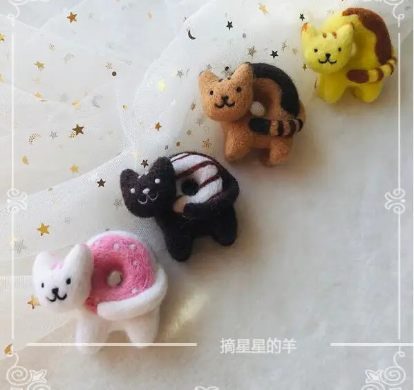 Kitty donut wool needlepoint kit felt needle felting keychain craft needlecraft DIY handmade |