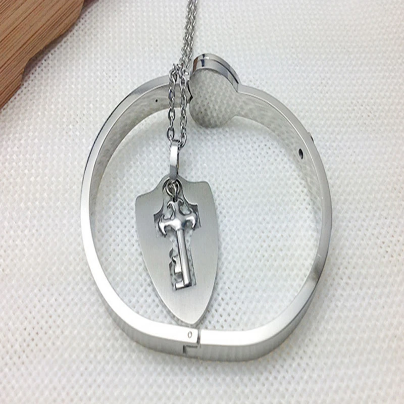 

Couple Titanium Steel Lock Bangle Bracelet & Key Pendant Necklace Love Sets Gift