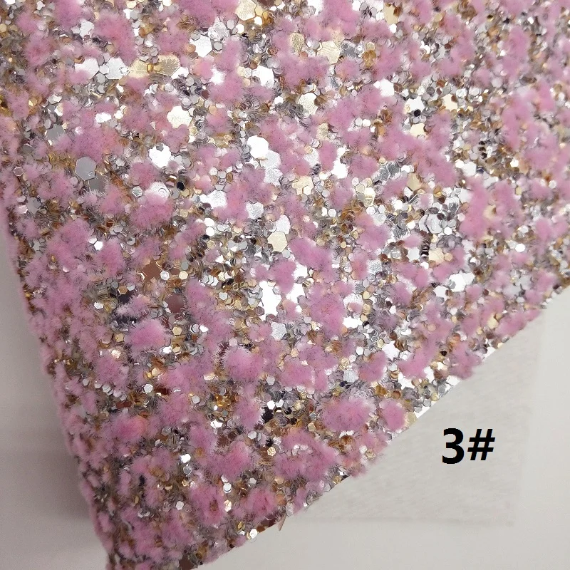 Розовая флокирующая блестящая ткань полосы из синтетической кожи кружевные