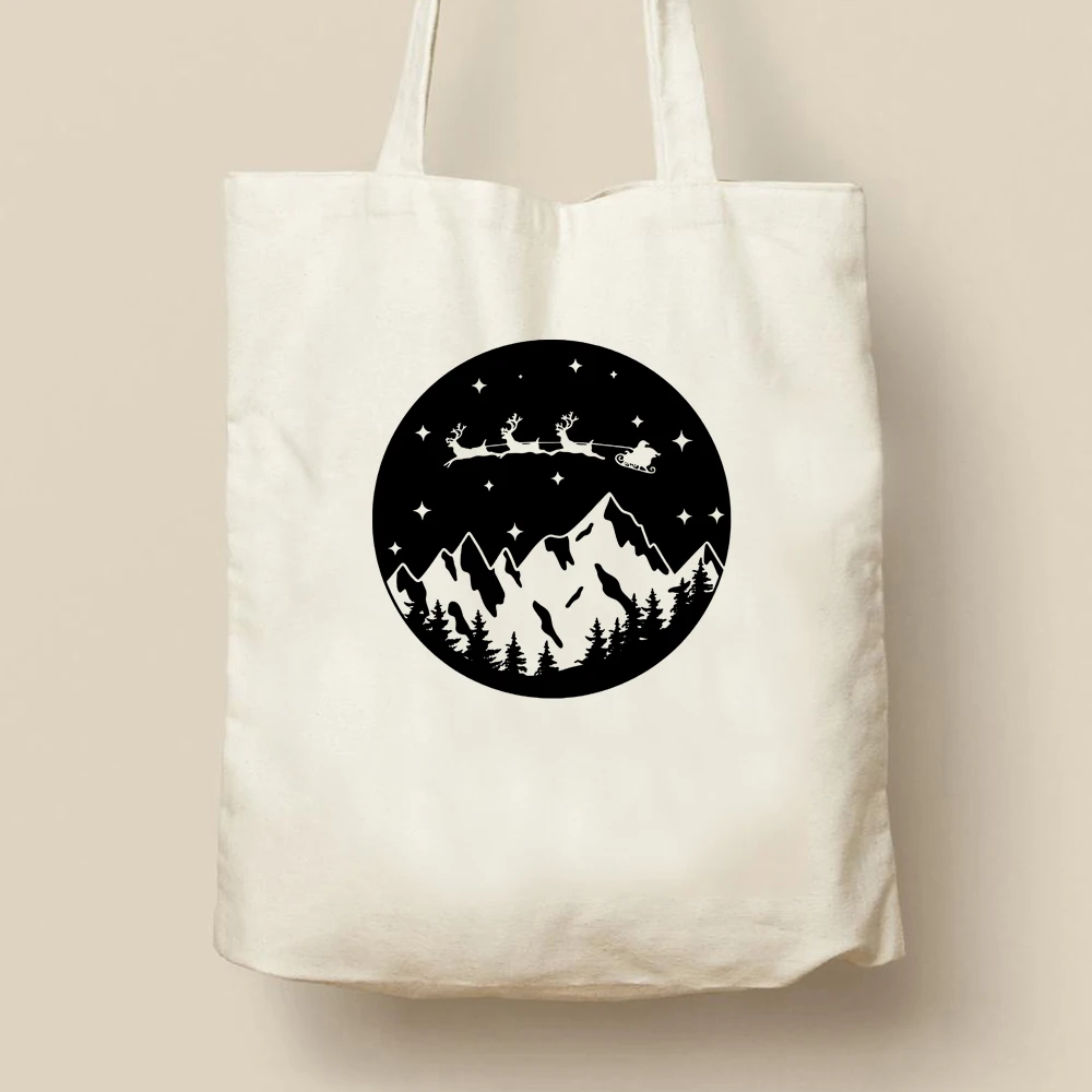 

Christmas Gift Canvas Bags Santa Claus Elk Handbags Snowman Creative Caribou Cartoon Tote Bag Recyclable Shopping Bag