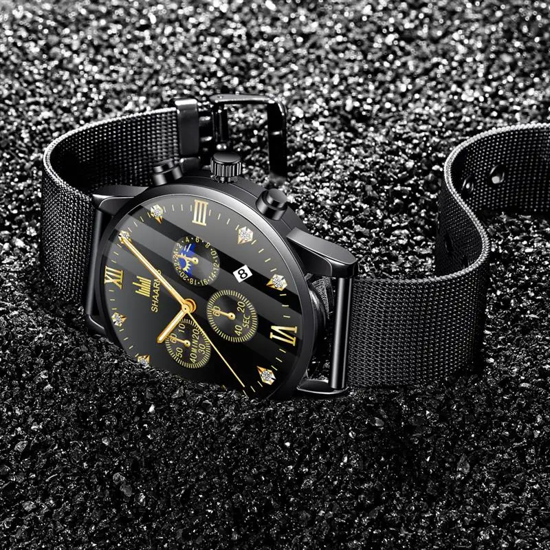 SHAARMS Модные кварцевые часы для мужчин сетчатый ремешок из нержавеющей стали