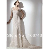 free shipping louisvuigon 2016 new style sexy cap sleeve bride wedding custom size long lace wedding dress vestido de noiva
