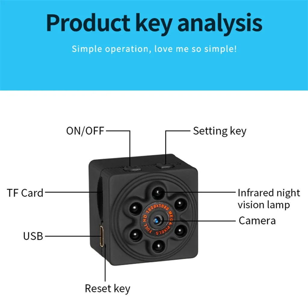 Портативная мини камера с 8 контактами USB HD 1080P микро видеокамера ночного видения