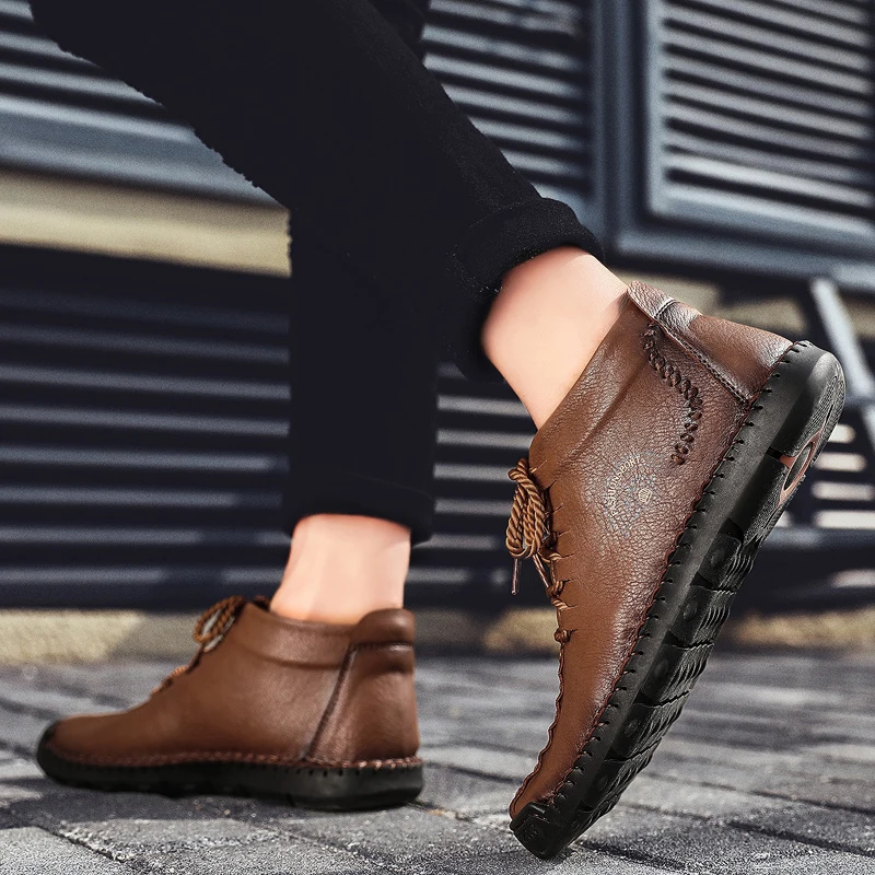 

SKINDEEP Fashion Large Size Casual British Style Leather Shoes Men's High-top Warm Martin Boots