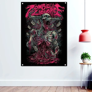 Cannibal Zombies Rock and Roll Skull Art Poster Polyethylene Hanging Cloth Heavy Metal Music Banner Canvas Painting Flags Mural