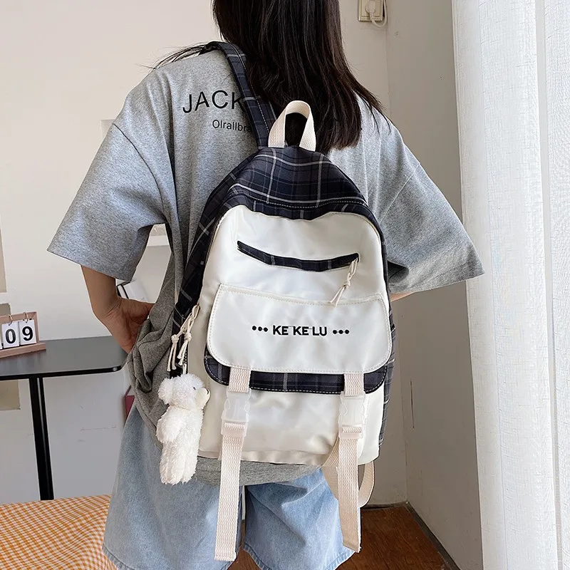 Холщовый Рюкзак для женщин, модные клетчатые сумки для книг для девочек-подростков, вместительные легкие дорожные рюкзаки